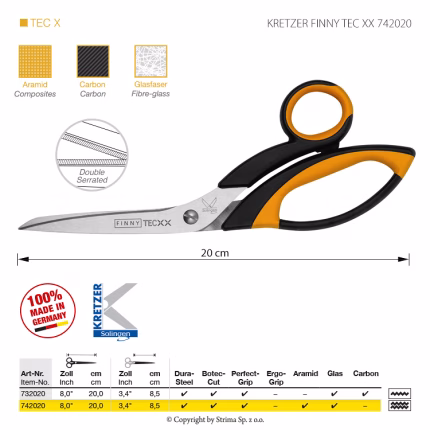 FINNY TEC-XX Scissors serrated 8”/20 cm